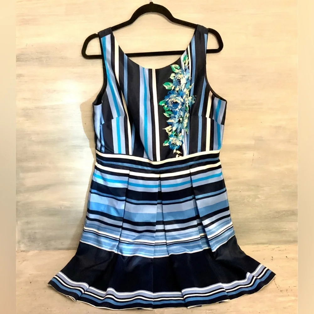Julian Taylor Blue Fit and Flare Sleeveless Pockets Zipper Back‎ Dress